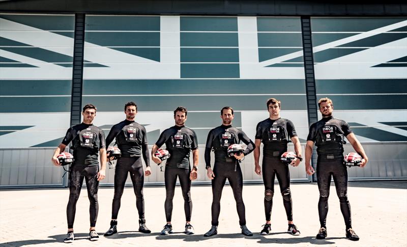 INEOS TEAM UK's  crew. From left to right: Iain Jensen, Giles Scott, Joey Newton, Sir Ben Ainslie, Neil Hunter and Nick Hutton photo copyright Harry Kenney-Herbert / INEOS TEAM UK taken at  and featuring the GC32 class