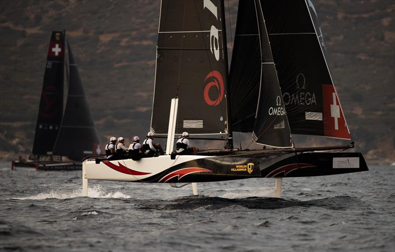 After leading yesterday's two aborted races, Alinghi finally won today's second race and is tied on points with leader, Zoulou after day 2 of the GC32 World Championship 2021 - photo © Sailing Energy / GC32 Racing Tour
