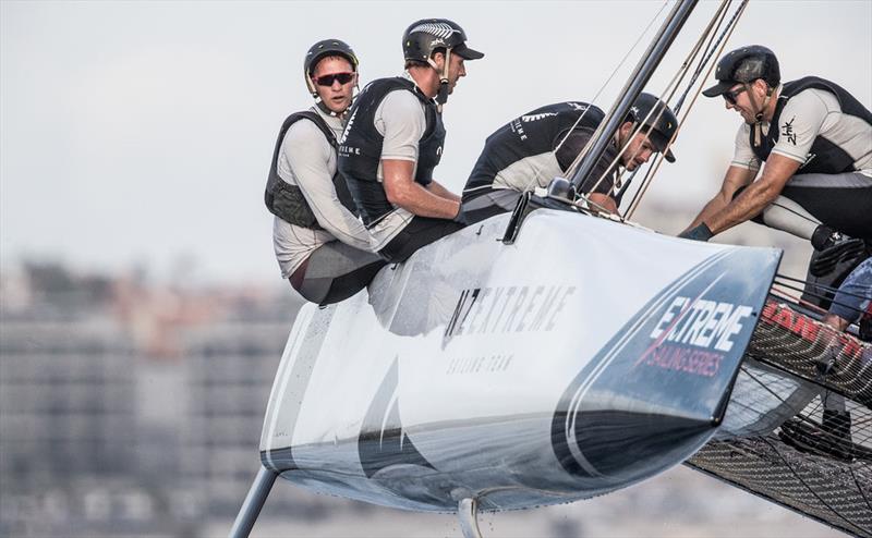 Emirates Team New Zealand America's Cup champion Josh Junior was able to keep NZ Extreme Sailing Team ahead of Land Rover BAR Academy photo copyright Lloyd Images taken at  and featuring the GC32 class