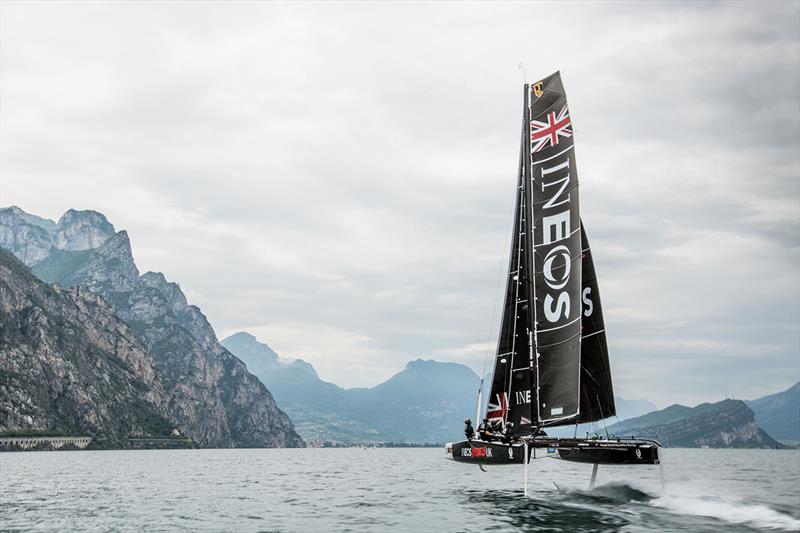 Foiling on Lake Garda during a practice session  photo copyright Harry KH / INEOS Rebels UK taken at  and featuring the GC32 class