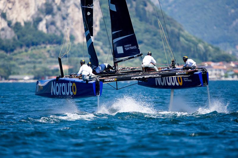 Franck Cammas' NORAUTO claimed today's final race on day 2 of the GC32 World Championship at Garda - photo © Pedro Martinez / GC32 World Championship
