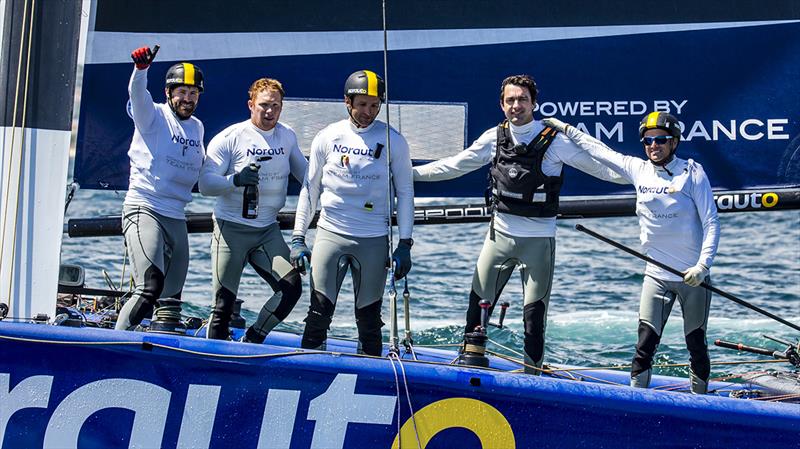 Frank Cammas and his winning NORAUTO crew - 2018 GC32 Lagos Cup, Portugal - Day 4 photo copyright Jesus Renedo / GC32 Racing Tour taken at  and featuring the GC32 class