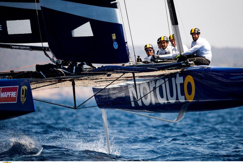 Franck Cammas' NORAUTO powered by Team France on day 2 of the GC32 Racing Tour at the 37 Copa del Rey MAPFRE photo copyright Sailing Energy / GC32 Racing Tour taken at Real Club Náutico de Palma and featuring the GC32 class
