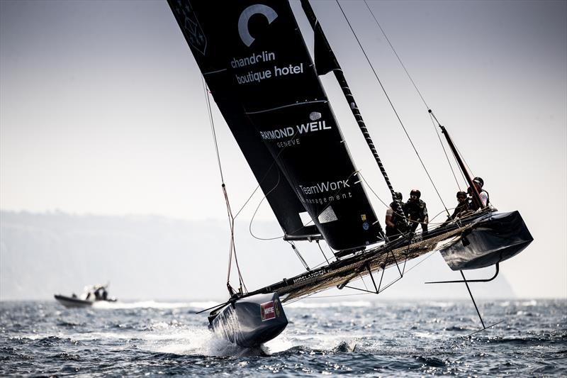Realteam gets caught by a puff on day 3 of the GC32 Racing Tour at the 37 Copa del Rey MAPFRE photo copyright Sailing Energy / GC32 Racing Tour taken at Real Club Náutico de Palma and featuring the GC32 class