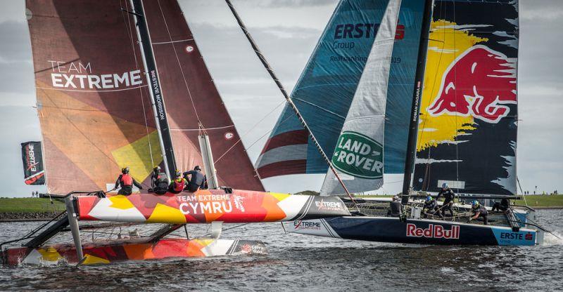 Team Extreme Wales battling it out with top teams in the Extreme Sailing Series™ Cardiff Act 2017 photo copyright Owen Buggy Photography taken at  and featuring the GC32 class