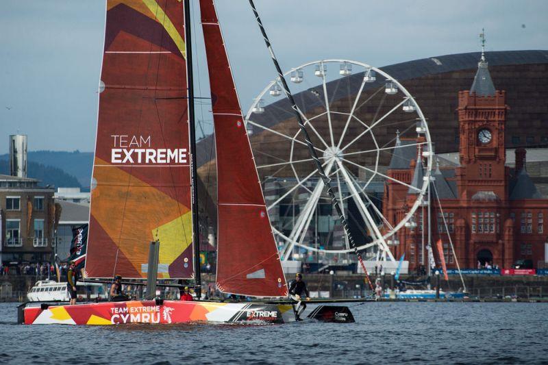 Team Extreme Wales in front of the iconic Cardiff skyline in 2017 photo copyright Vincent Curutchet / Lloyd Images taken at  and featuring the GC32 class