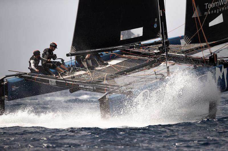 The stand-out starter was Realteam, skippered at this event by Arnaud Psarofaghis (on loan from Alinghi) on day 1 of the GC32 Villasimius Cup photo copyright Sailing Energy / GC32 Racing Tour taken at  and featuring the GC32 class