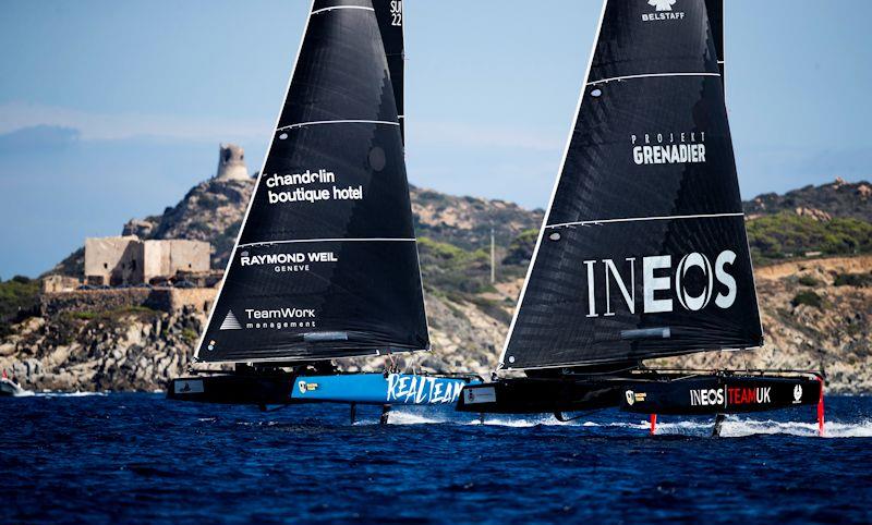 Realteam and INEOS Team UK jockey for position on day 2 of the GC32 Villasimius Cup - photo © Sailing Energy / GC32 Racing Tour