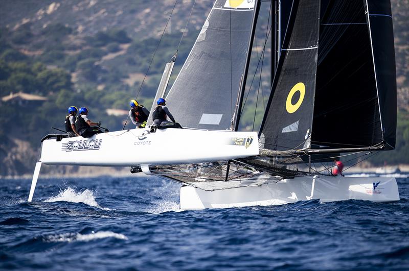 Erik Maris' Zoulou scored two bullet today, pulling her on to the podium and to the top of the owner-driver ranking - GC32 Villasimius Cup photo copyright Sailing Energy / GC32 Racing Tour taken at  and featuring the GC32 class