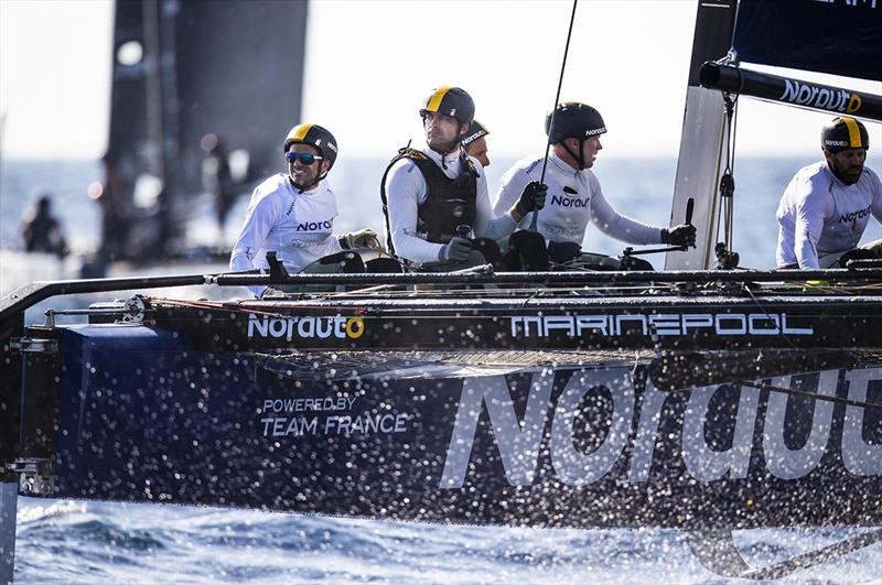Franck Cammas' NORAUTO powered by Team France holds a four point lead going into the final day of the GC32 Villasimius Cup photo copyright Sailing Energy / GC32 Racing Tour taken at  and featuring the GC32 class