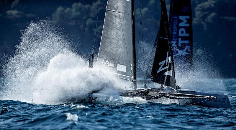 Simon Hull's Frank Racing takes a nose dive on day 3 of the GC32 TPM Med Cup photo copyright Sailing Energy / GC32 Racing Tour taken at  and featuring the GC32 class