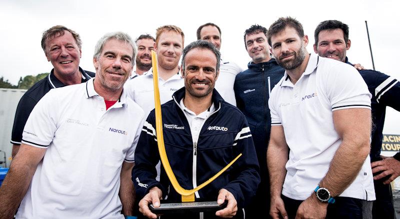 Franck Cammas and the NORAUTO team with their winner's trophy photo copyright Sailing Energy / GC32 Racing Tour taken at  and featuring the GC32 class