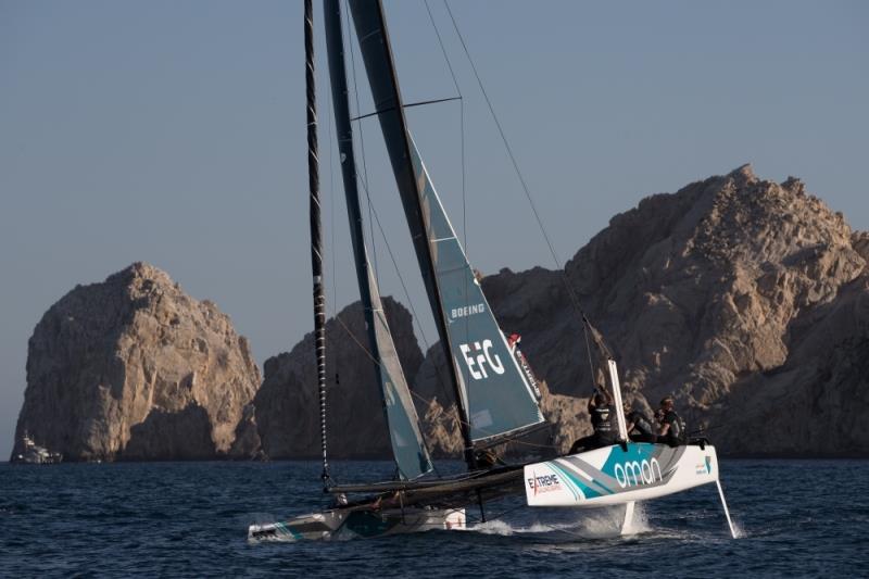 The 'Oman Air' race team shown in action close to the shore, skippered by Phill Robertson (NZL) with team mates Pete Greenhalgh (GBR), Ed Smyth (NZL/AUS), James Wierzbowski (AUS) and Nasser Al Mashari (OMA) - Extreme Sailing Series 2017, Act 8 - photo © Lloyd Images