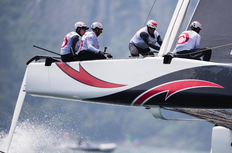 Ernesto Bertarelli at the helm during the 2018 GC32 World Championship photo copyright Pedro Martinez / GC32 World Championship taken at  and featuring the GC32 class