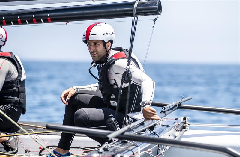 Arnaud Psarofaghis is steering the Alinghi boat in the the GC32 World Championship photo copyright Jesus Renedo / Sailing Energy / ISAF taken at  and featuring the GC32 class