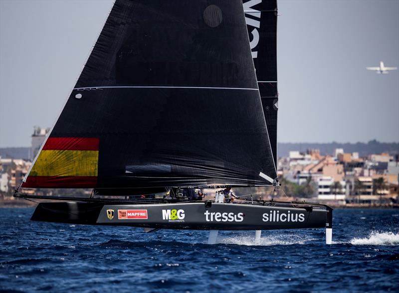 Iker Martinez's M&G Tressis Silicius was back in action today after suffering technical issues yesterday photo copyright Tomas Moya / Sailing Energy / GC32 Racing Tour taken at Real Club Náutico de Palma and featuring the GC32 class