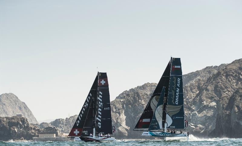 When Oman Air and Alinghi lined up off Muscat last year, the Swiss team won. Can Adam Minoprio and his crew redress the balance this year? - Extreme Sailing Series 2017 photo copyright Lloyd Images taken at  and featuring the GC32 class