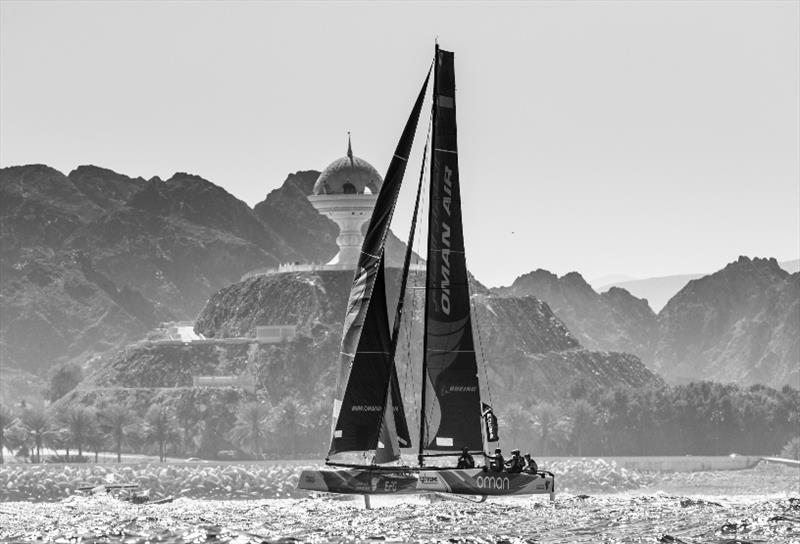 Racing off Oman's dramatic coast - Extreme Sailing Series 2017 photo copyright Lloyd Images taken at  and featuring the GC32 class