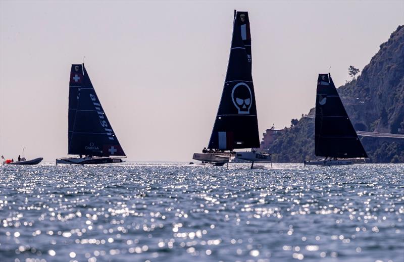 Making the most of the afternoon Ora wind during practice racing today photo copyright Jesus Renedo / Sailing Energy / GC32 Racing Tour taken at  and featuring the GC32 class