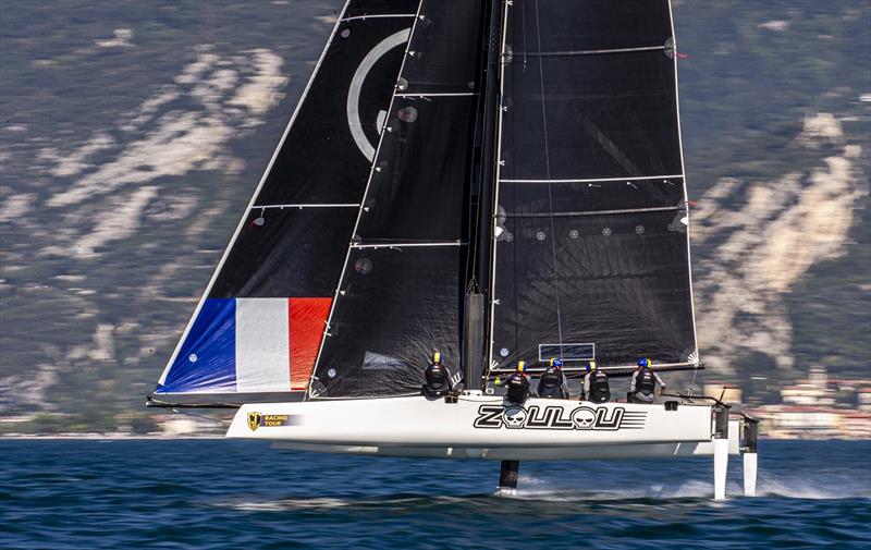 Erik Maris' Zoulou had an exceptional opening day on Lake Garda and now leads the owner-driver championship photo copyright Jesus Renedo / Sailing Energy / GC32 Racing Tour taken at  and featuring the GC32 class