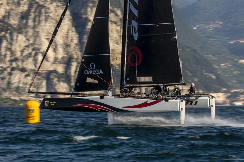 Alinghi ended the day as they began - four points ahead of Oman Air - 2019 GC32 Riva Cup photo copyright Jesus Renedo / GC32 Racing Tour taken at  and featuring the GC32 class