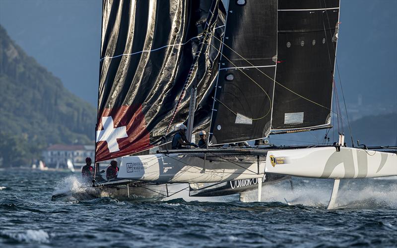 Tight racing between Jason Carroll's Argo and Christian Zuerrer's Black Star Sailing Team - 2019 GC32 Riva Cup photo copyright Sailing Energy / GC32 Racing Tour taken at  and featuring the GC32 class