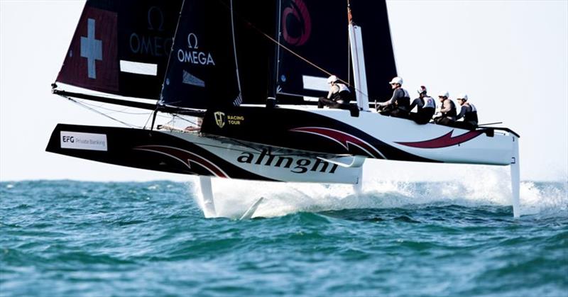 Alinghi continues to lead the GC32 Oman Cup but is back to being just one point ahead photo copyright Sailing Energy / GC32 Racing Tour taken at  and featuring the GC32 class
