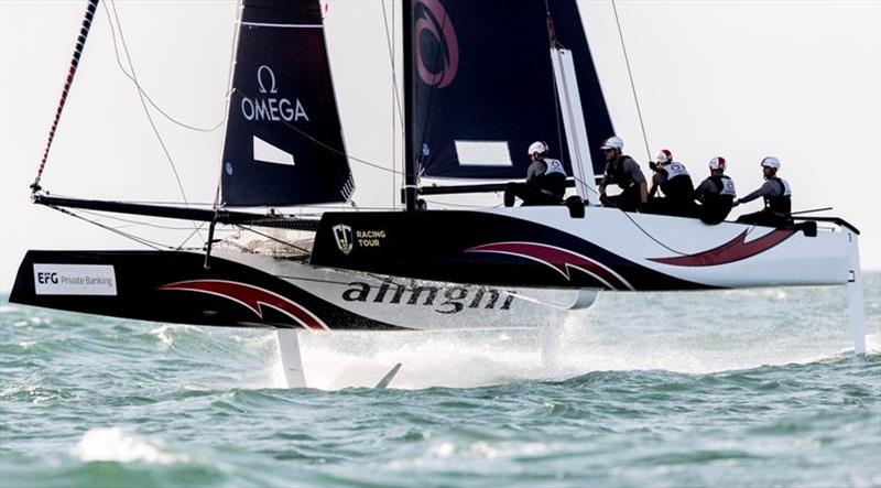 Alinghi is looking in good shape to win the 2019 GC32 Racing Tour tomorrow. - GC32 Oman Cup day 3 photo copyright Sailing Energy / GC32 Racing Tour taken at  and featuring the GC32 class