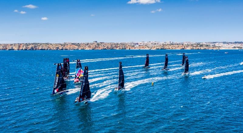 Full fleet action at the 2019 GC32 World Championship in Lagos, Portugal photo copyright Sailing Energy / GC32 Racing Tour taken at  and featuring the GC32 class
