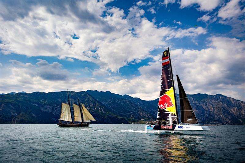 Team Red Bull Sailing (AUT) led by double olympic gold medalists Roman Hagara and Hans Peter Steinacher perform during the training camp in Lake Garda, Italy on June 2, 2021 photo copyright Samo Vidic / Red Bull Content Pool taken at  and featuring the GC32 class
