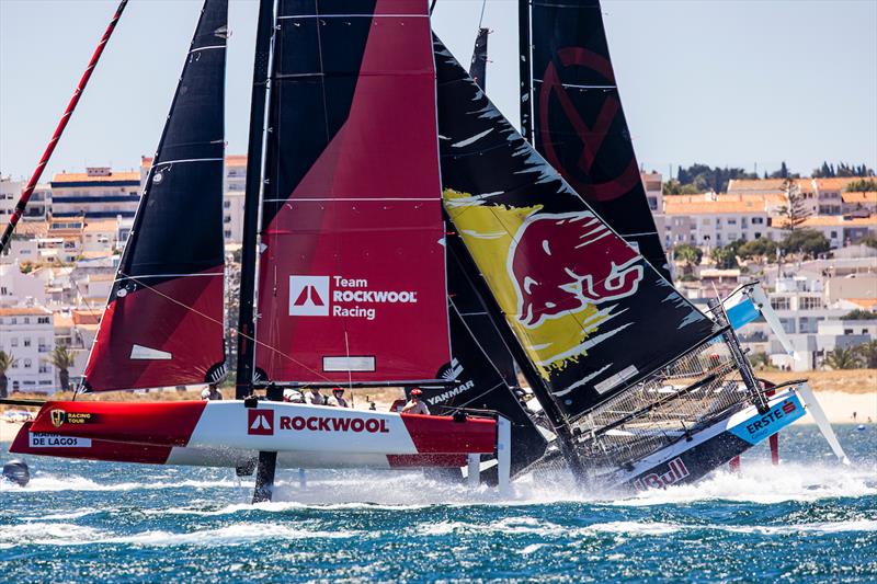 Red Bull nosedives as Rockwool flies past - 2021 GC32 Lagos Cup 1 photo copyright Sailing Energy / GC32 Racing Tour taken at  and featuring the GC32 class