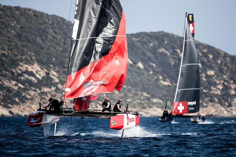 Team Rockwool Racing leads Black Star Sailing Team - 2021 GC32 World Championship photo copyright Sailing Energy / GC32 Racing Tour taken at  and featuring the GC32 class