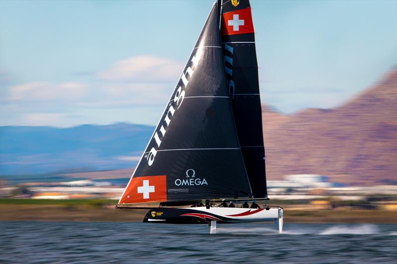 Alinghi at pace today, despite the light conditions -2021 GC32 Mar Menor Cup photo copyright Sailing Energy / GC32 Racing Tour taken at  and featuring the GC32 class