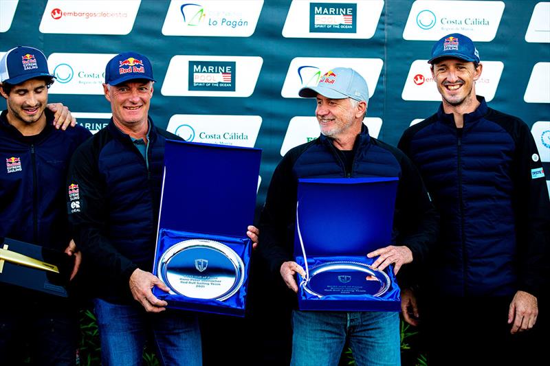 Bidding farewell to Austrian catamaran sailing legends Red Bull Sailing Team's Roman Hagara (right) and Hans-Peter Steinacher - 2021 GC32 Mar Menor Cup photo copyright Sailing Energy / GC32 Racing Tour taken at  and featuring the GC32 class