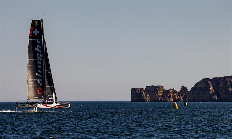 Alinghi by Lagos' picturesque Miradouro da Ponta da Piedade - photo © Sailing Energy / GC32 Racing Tour