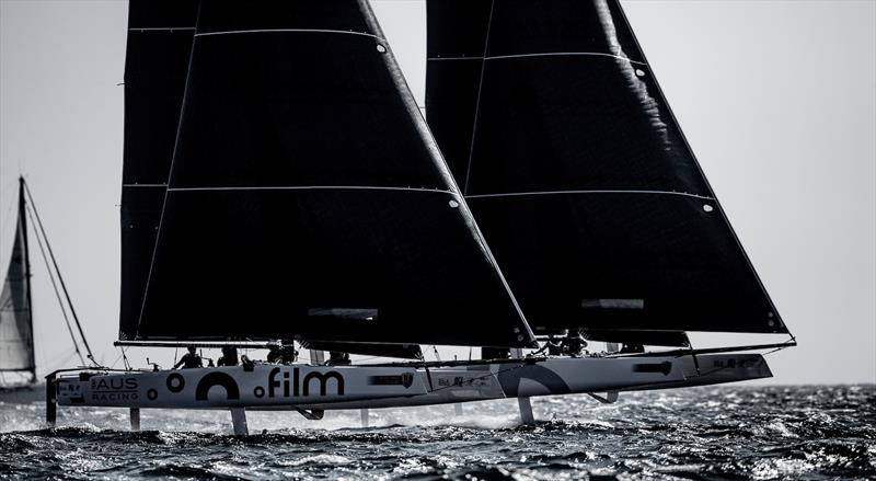 Simon Delzoppo's .film Racing neck and neck with Jason Carroll's Argo. - photo © Sailing Energy / GC32 Racing Tour