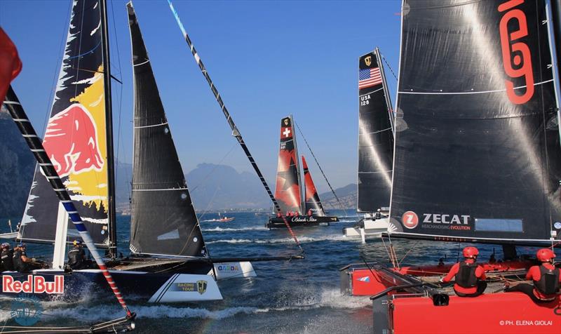 GC32 foil catamarans at Lake Garda photo copyright Elena Giolai taken at Fraglia Vela Riva and featuring the GC32 class