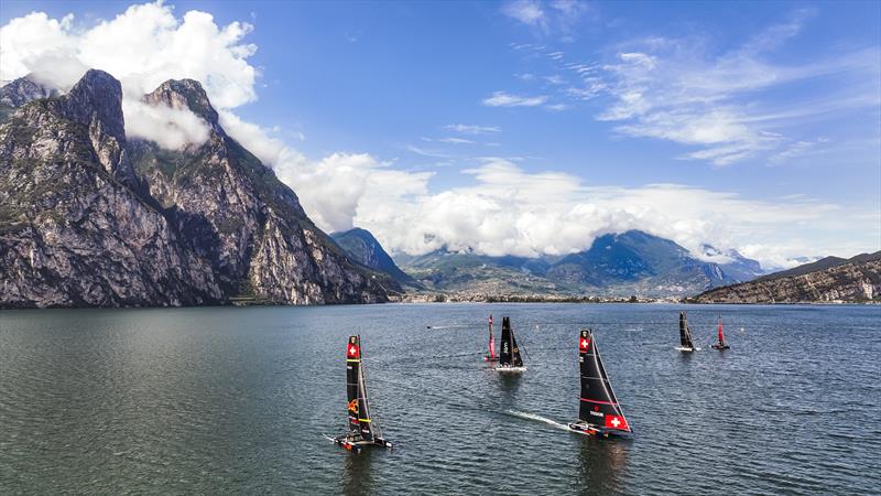 GC32 Riva Cup practice day - The Italian alps provide a breathtaking backdrop to racing off Riva del Garda photo copyright Sailing Energy / GC32 Racing Tour taken at Fraglia Vela Riva and featuring the GC32 class