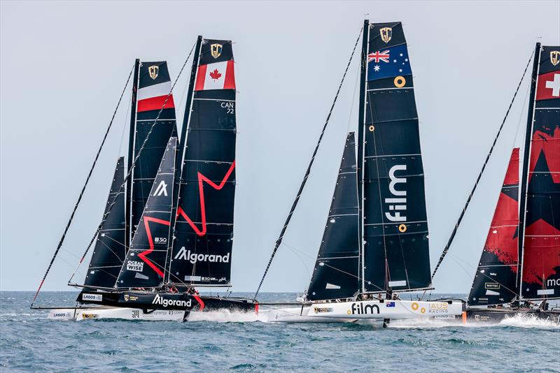 Setting off down the reach on day 1 of Lagos GC32 Worlds photo copyright Sailing Energy  / GC32 Racing Tour taken at  and featuring the GC32 class