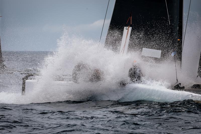 Touch down on board HRM Racing on day 1 of Lagos GC32 Worlds - photo © Sailing Energy  / GC32 Racing Tour
