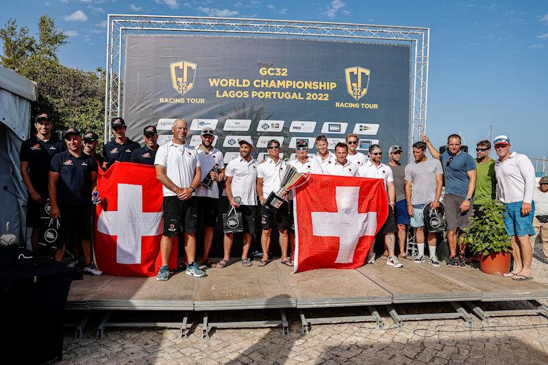 Lagos GC32 Worlds podium - Black Star Sailing Team, K-Challenge Team France and Alinghi Red Bull Racing photo copyright Sailing Energy / GC32 Racing Tour taken at Clube de Vela de Lagos and featuring the GC32 class