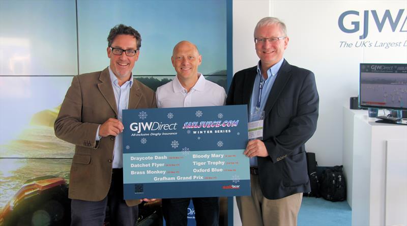 The GJWDirect SailJuice Winter Series 2017/18 is launched (l-r) Andy Rice, Glen Wallis & Simon Lovesey photo copyright Mark Jardine / YachtsandYachting.com taken at  and featuring the  class