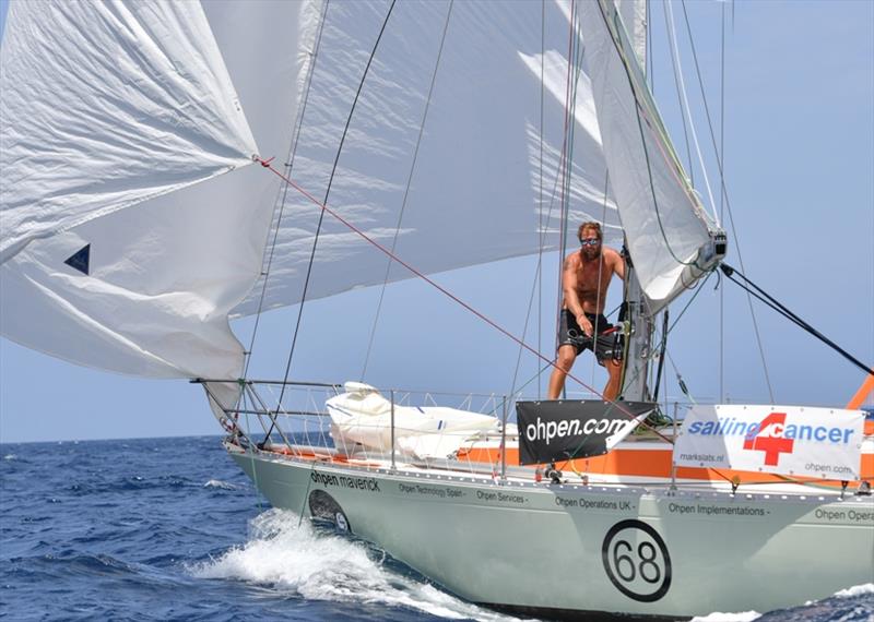 Mark Slats (NED) sailing the Rustler 36 Ohpen Maverick is relishing the  sleigh ride conditions in the trade winds and keeping the pressure on race leader Philippe Péché photo copyright Christophe Favreau / PPL / GGR taken at  and featuring the Golden Globe Race class