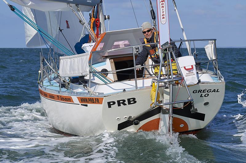 Philippe Péché aboard PRB.  Tiller problems   a satellite call home have relegated this front runner to the Chichester Class  - Golden Globe Race - photo © Yvan Zedda / GGR / PPL