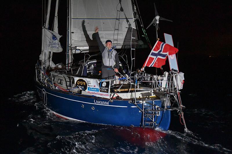 Are Wiig was 3rd in fleet when passing through the Marina Rubicon photo gate in Lanzarote - Golden Globe Race photo copyright Christophe Favreau / PPL / GGR taken at  and featuring the Golden Globe Race class