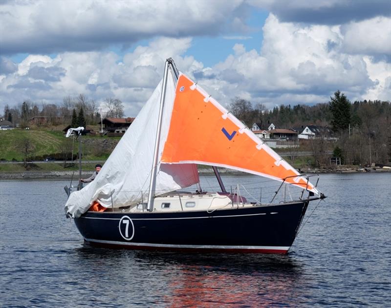 Are Wiig testing his jury rig system on his OE 32 yacht Olleanna last April, prior to the start of the Race - photo © Event Media