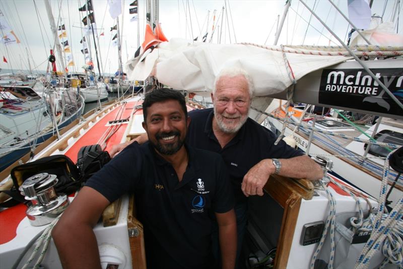 India's Abhilash Tomy with his mentor Sir Robin Knox-Johnston aboard Thuriya - a 1923 design like Suhaili, proving itself one more in the Southern Ocean - photo © Bill Rowntree / PPL / GGR