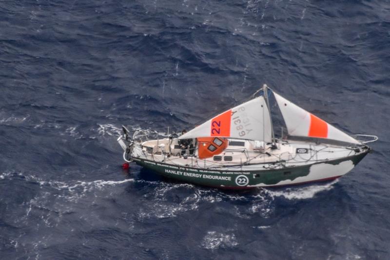 Gregor McGuckin's yacht Hanley Energy Endurance sailing under jury rig follower her dismasting photo copyright AUSTRALIAN MARITIME SAFETY AUTHORITY / PPL / GGR taken at  and featuring the Golden Globe Race class