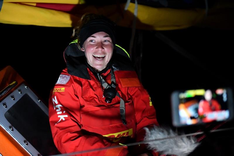 Susie Goodall aboard her DHL Starlight during the Golden Globe Race 2018 photo copyright Christophe Favreau / PPL / GGR taken at  and featuring the Golden Globe Race class