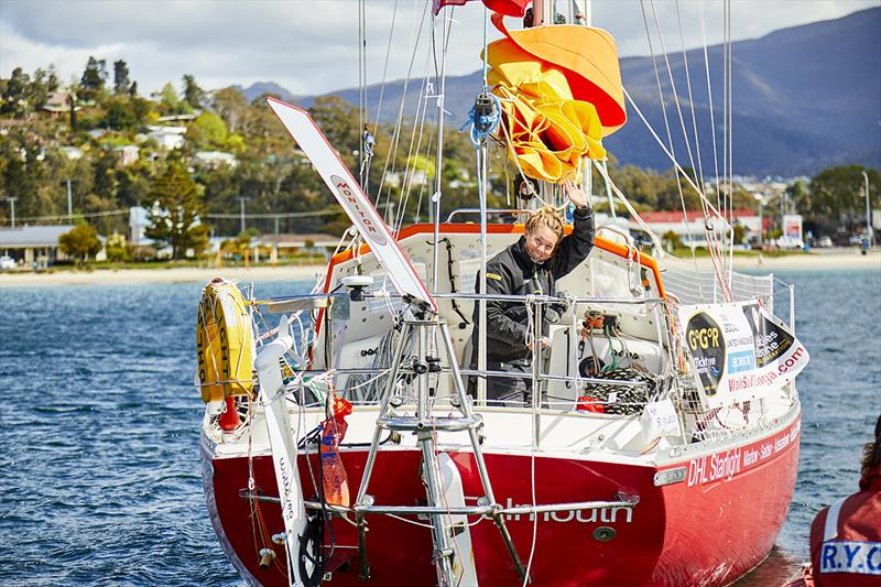 British-born Susie Goodall arrived into Storm Bay, Tasmania on the DHL Starlight photo copyright Ben Kelly taken at  and featuring the Golden Globe Race class